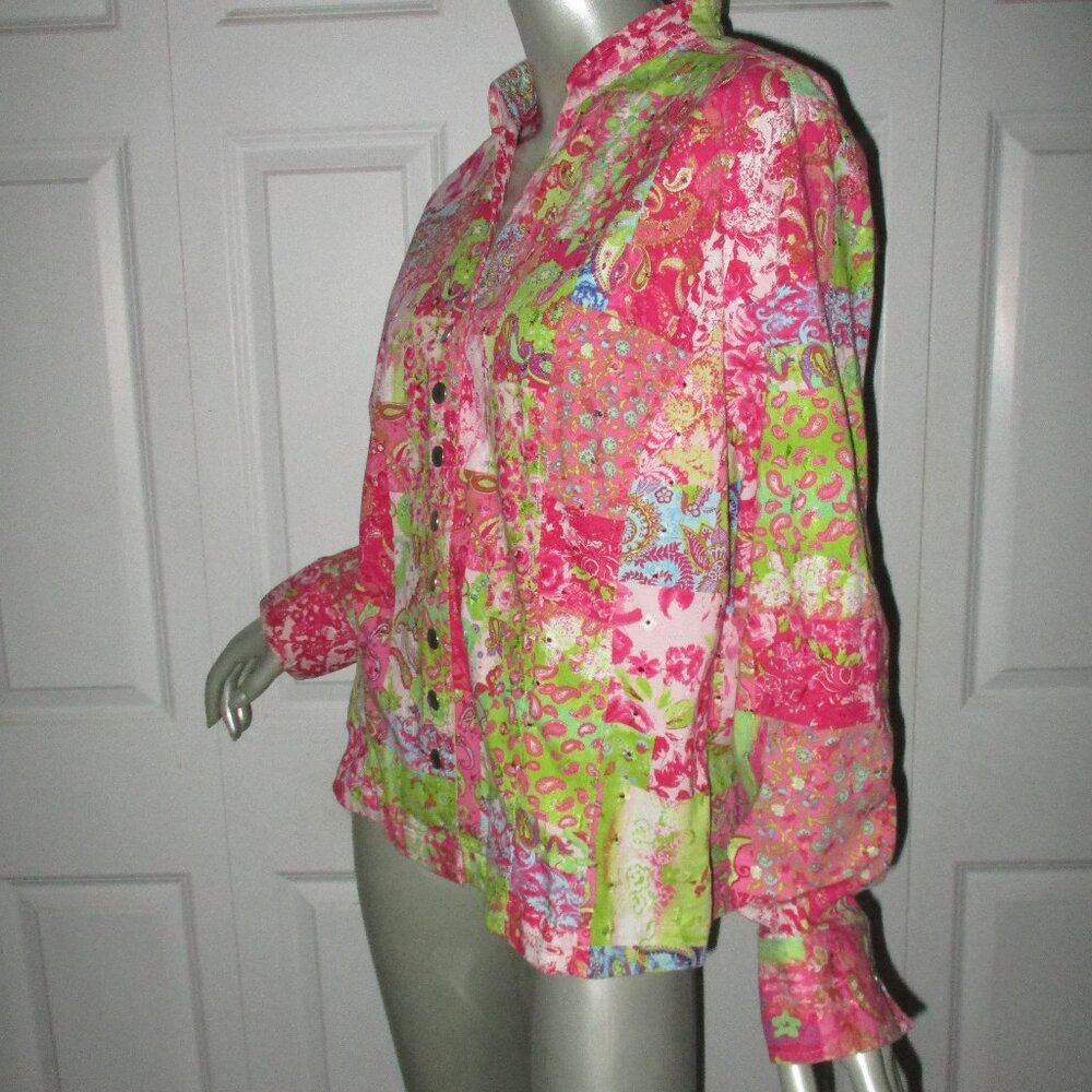 Cj Banks Red & Pink Patchwork Pattern Denim Snap … - image 3